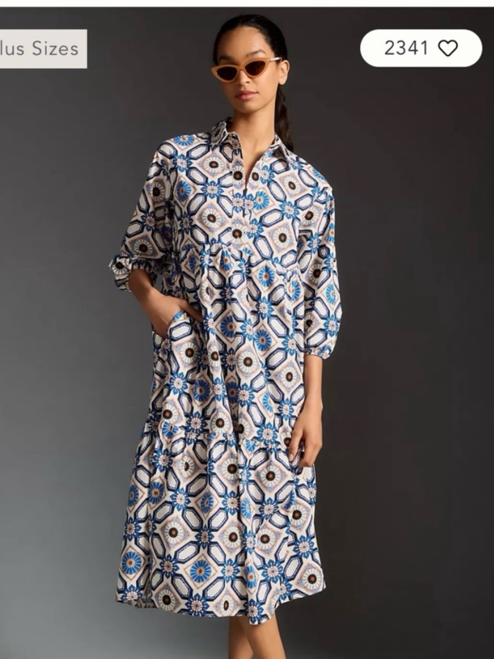 Anthropologie Maeve Bettina Tiered Shirt Dress — Blue/Orange Floral